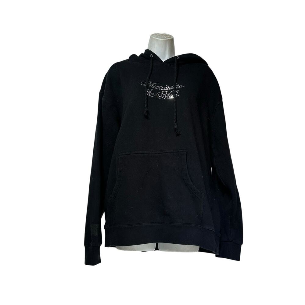 Married to the Mob Black Rhinestone Graphic Hoodie Sweatshirt Size L